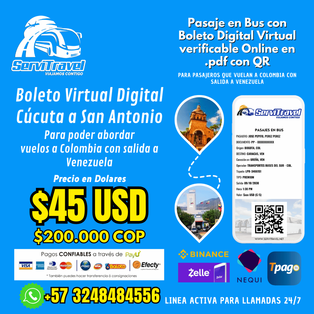 Boleto Virtual Digital Cúcuta a San Antonio